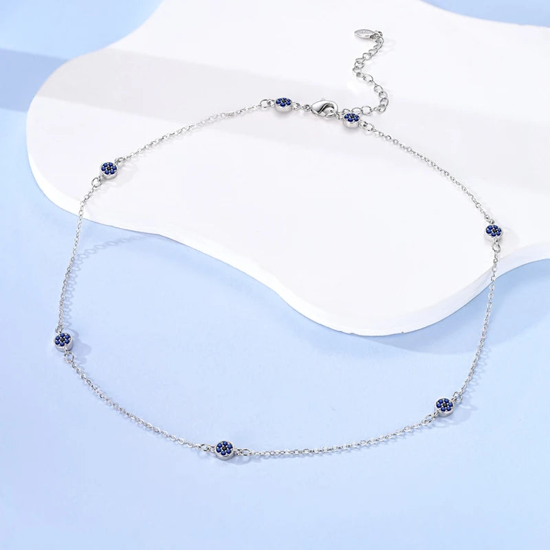 Original 925 Sterling Silver Blue Zircon Fine Necklace For Women Jewelry Gift Simple Design Necklace Match All Style Women