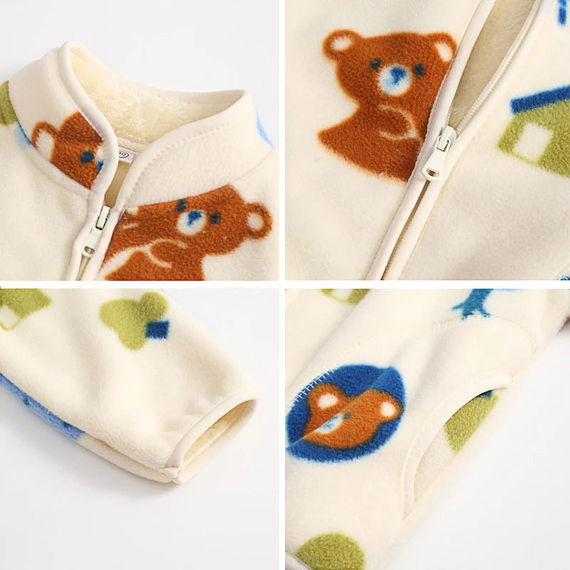 Autumn Winter Plush Thick Baby Boys Coat Cartoon Bear Warm Outerwear for Kids Clothes Cotton Soft Fleece Jackets 2-7 Years Old