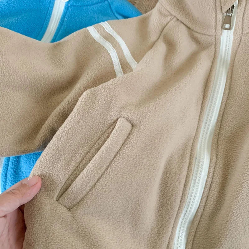 4-10Year Children Outwears Fleece for Winter Autumn Teenager Boy Jackets High Collar Coats Fashion Striped Solid Kid Girl Jacket