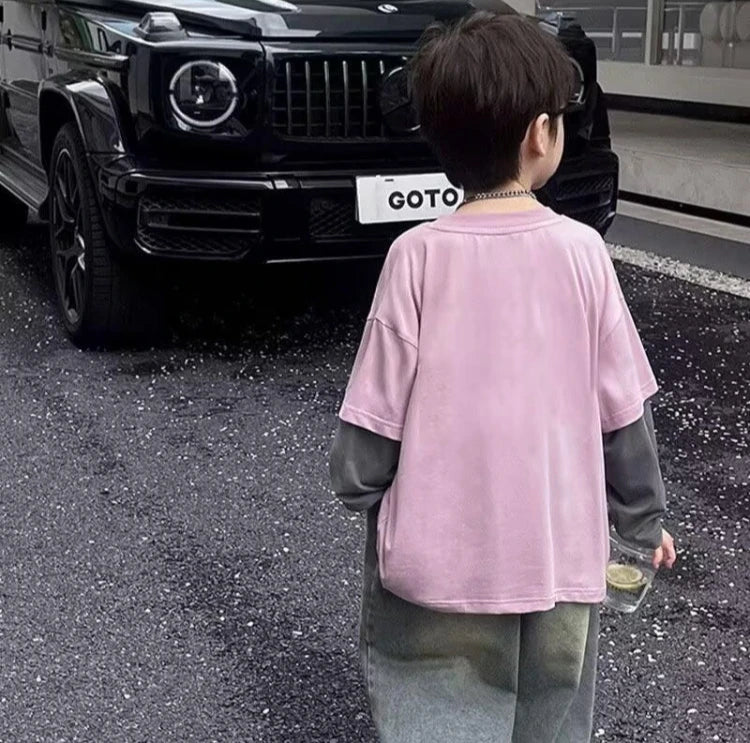 Fake Two Pieces Child Clothes 3 Years Children's Clothing Boys Kids 7 14 T-shirt Boy Tee Elementary Student Men's Graphic Shirts