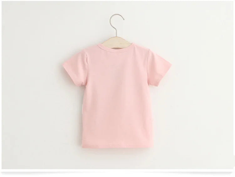 2025 Summer 2 3 4 6 8 10 Years Children Cotton Cartoon Star Bird Cat Rabbit Animal Print Short-Sleeve T-Shirt For Kids Baby Girl