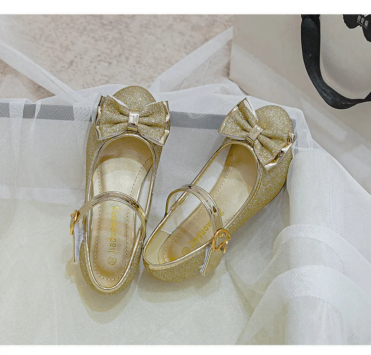 Girls Sandals Rhinestone Butterfly Latin Dance Kids Shoes Children High Heel Princess Shoes Glitter Leather Party Dress Wedding