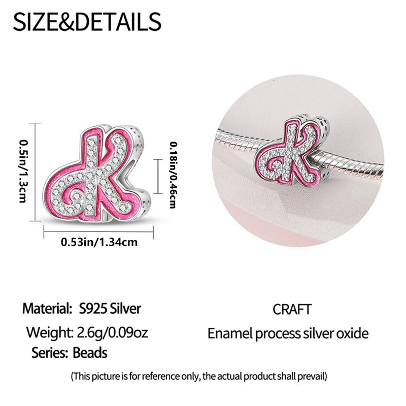 Pink Girl Series 925 Sterling Silver Alphabet Charms Beads Cute Letter Fit Original Bracelet Bangle Necklace DIY Jewelry