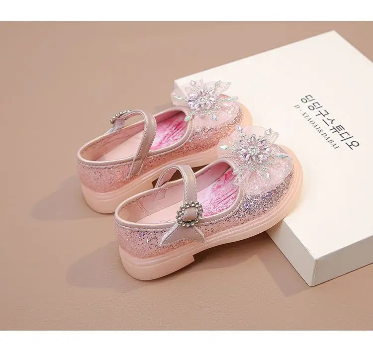 Disney Children's High Heel Princess Elsa Party LED Light Shoes Summer Girls Sandals Baby Girls' Crystal Blue Pink Shoes 23-34