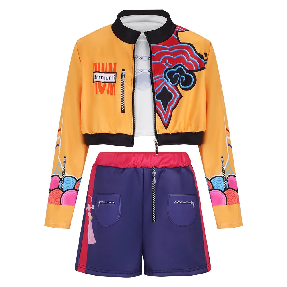 Kids Kpop Demon Hunters Rumi Zoey Mira Cosplay Huntrix Costume For Girls Clothes Group Idol Roleplay Halloween Carnival Suit