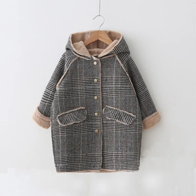New Arrival 2025 Winter Kids Unisex Woolen Coat Faux Fur Lined Stylish Quilted Design Warmth Fashion for Children