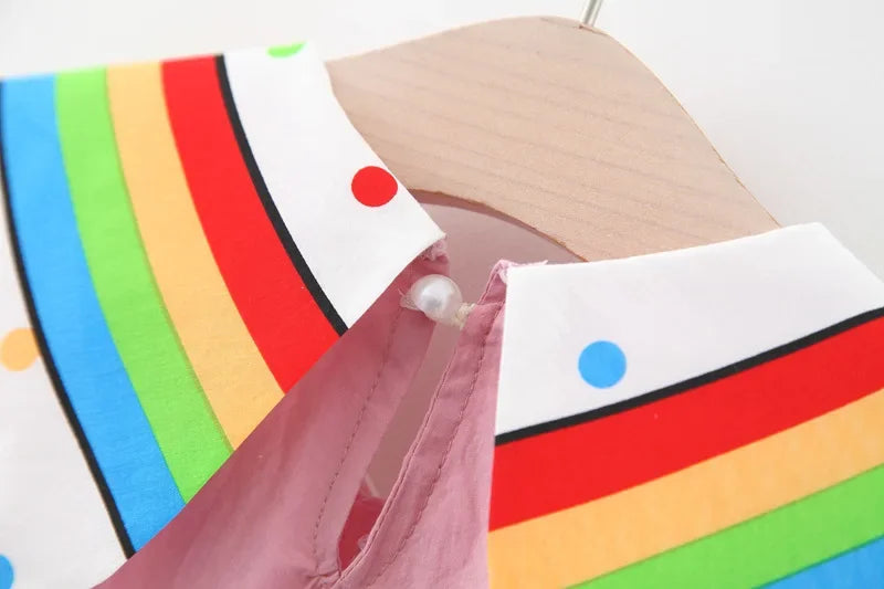 New Children's Clothing Summer Girls Rainbow Cloud Big Flip Collar Contrast Sleeveless Dress Korean Cartoon Dress