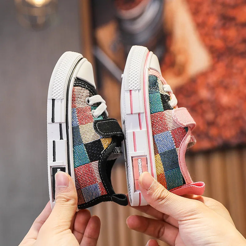 Children's Casual Shoes Toddlers Kids Canvas Sneakers for Boys Girls Fashion Classic Checkered Soft Rubber Sole Spring Autumn