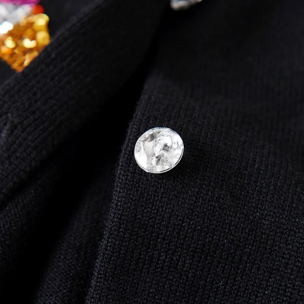 Toddlers Black Cardigans Girls Round Neck Button Spring Autumn Outfits Sweaters with Sparkly Sequined Star Appliqued Cardigans