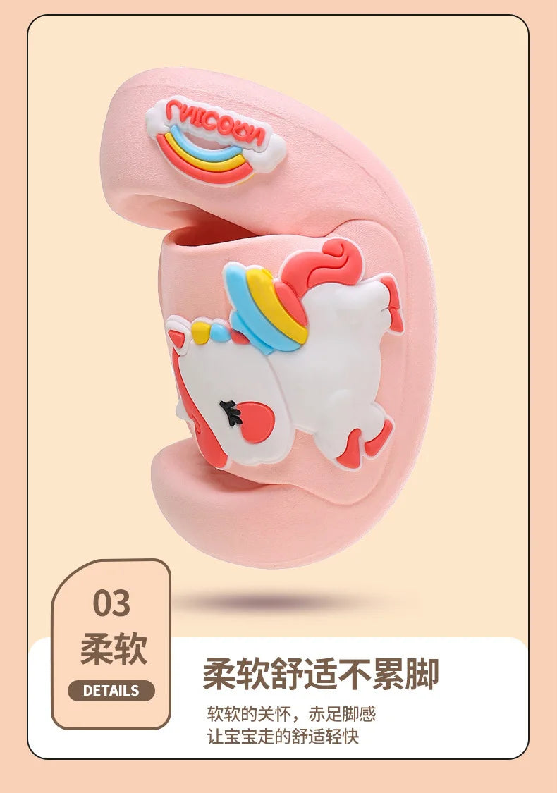 Summer Kids Home Shoes Flip Flops Baby Girls Slippers for Children Cartoon Unicorn Bathroom Antislip Thick Sole Slides 2-8 Years