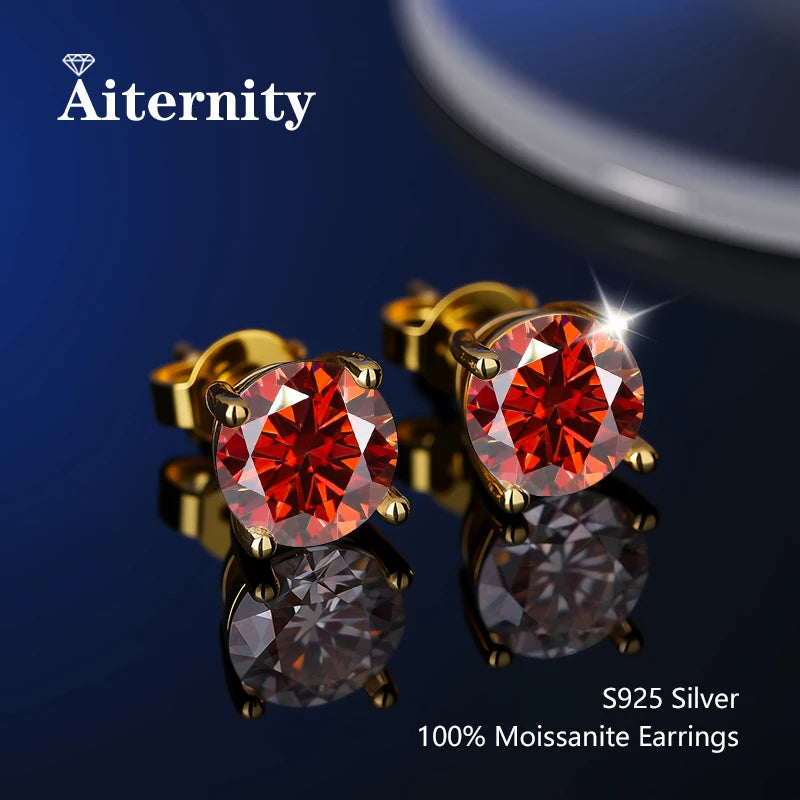 100% Real Sterling Silver S925 Moissanite Earrings Stud  With 2 Certificate D VVS1 Pass Diamond Test Pen For Women Men Jewelry