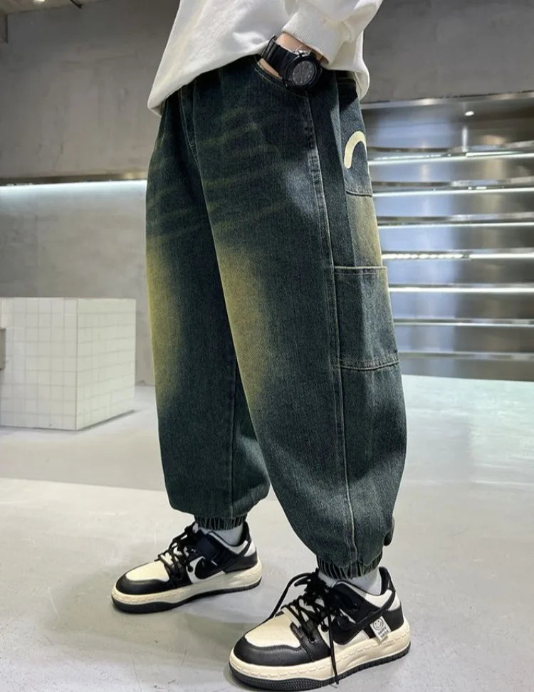 Boys' Fleece-Lined Jeans 2025 New Autumn/Winter Thermal Insulated Trendy Long Pants for Big Tall Kids, Stretchy Fabric Loose Fit