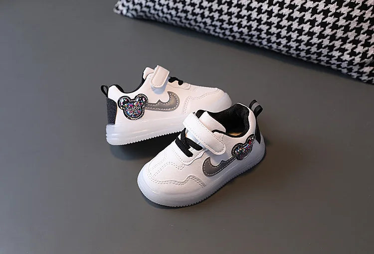 Kids'Casual Shoes Children Led Light Cartoon PU Leather Spring Anti-slip Soft Bottom Sneakers Black Pink Size 21-30
