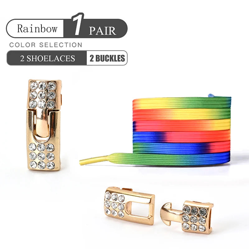 1Pair No Tie Shoe Laces Diamond Buckle Elastic Lace Shoelaces Pearl Light Colorful Fashion Without Ties Laces Sneaker Kids Adult