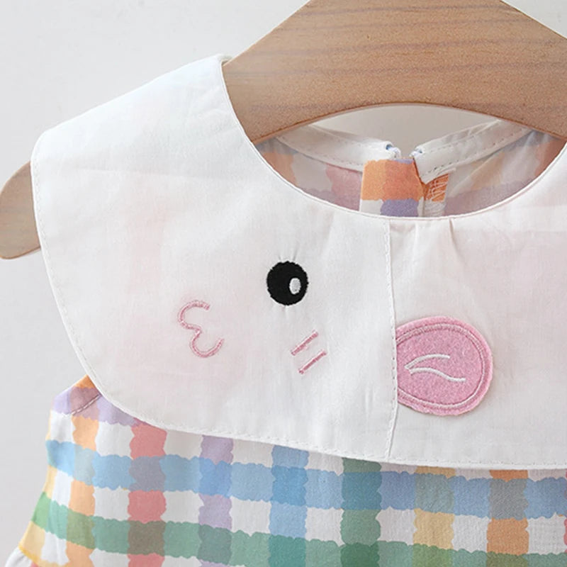 Summer New Cute Colorful Checkered Baby Girl Dress, White Collar Children'S Sleeveless Clothes (9 Months -3 Years Old)