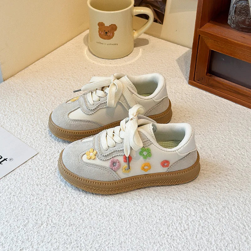 Kids'Casual Shoes Sneakers Skate Shoes Needlepoint PU Leather For Girls Anti-slip Breathable Pink Beige Shoes Size 26-36