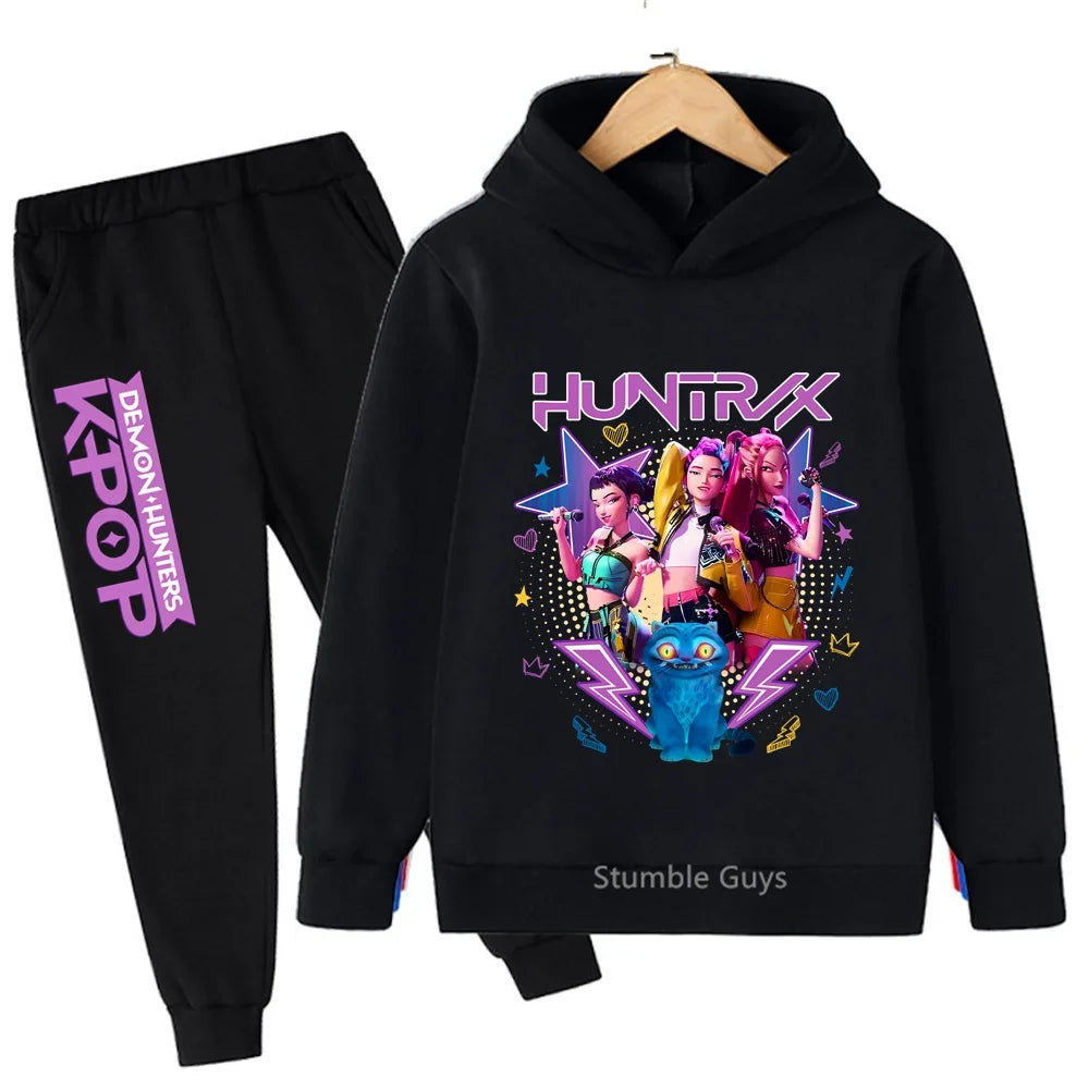 Fashion Casual Kpop Demon Hunters Hoodie Set Boys Girls Kids Autumn Anime Sweatshirts Trucksuit Wear