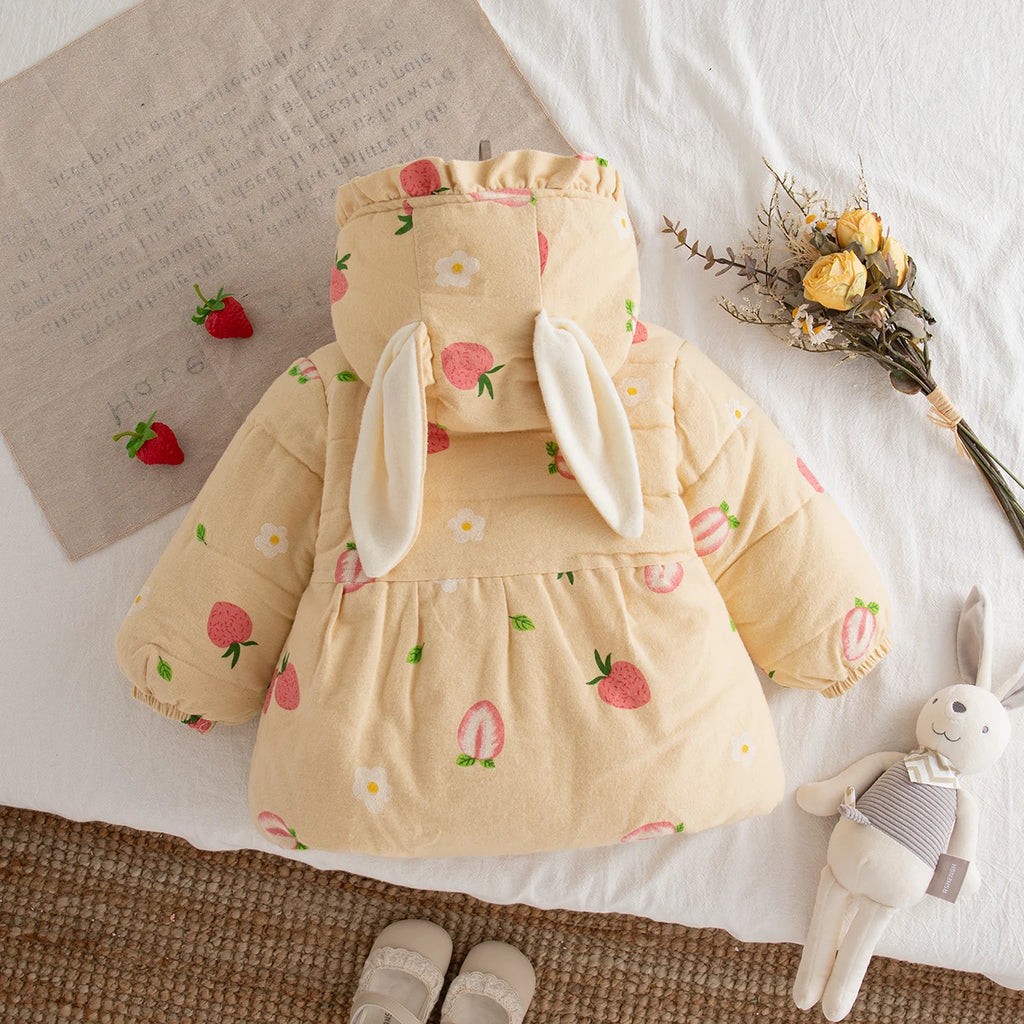 Winter New Sweet Strawberry Baby Girl Coat, Thick And Warm Cute Hat, Children'S Long Sleeved Clothes (9 Months -3 Years Old)