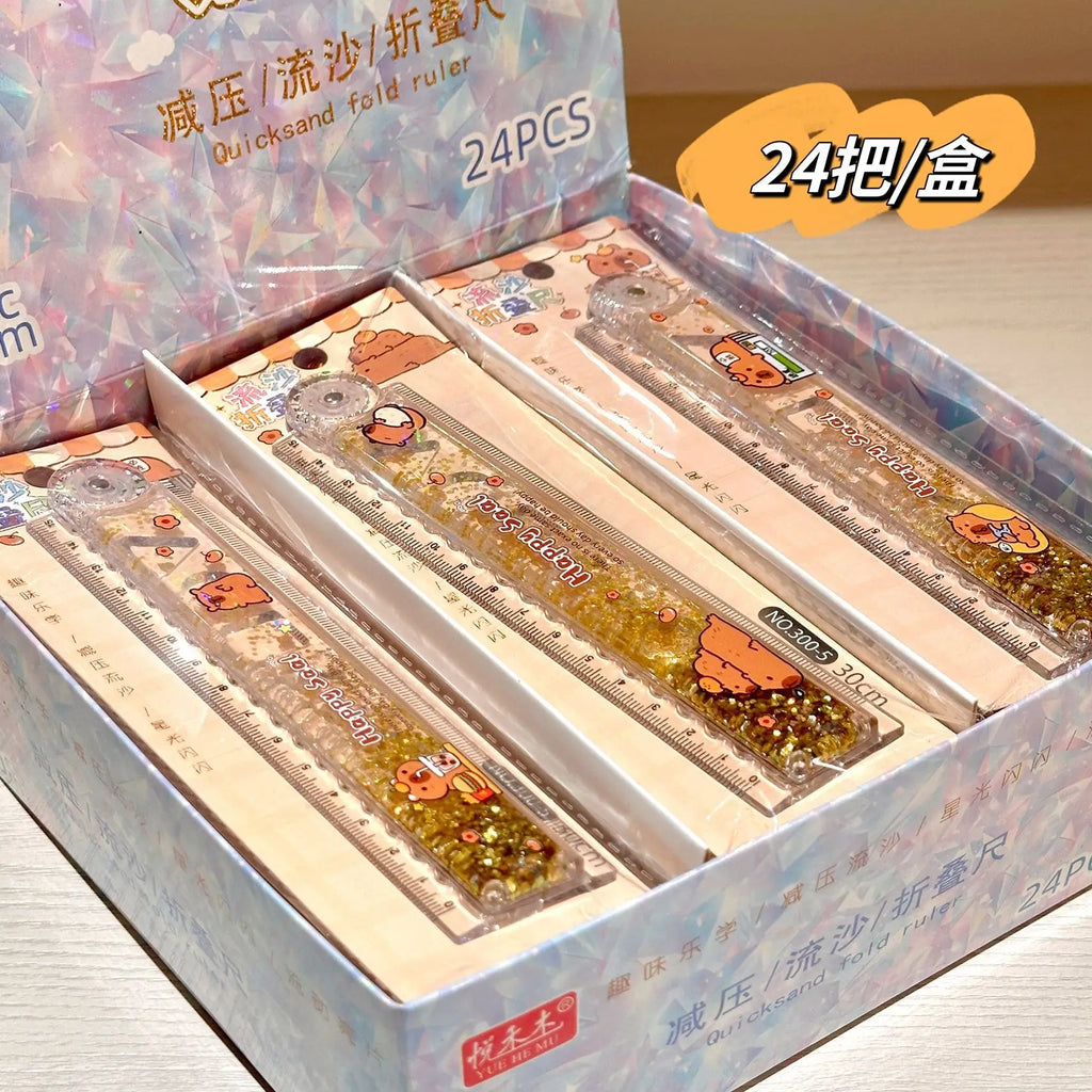 Multi-function Drawing Tools Student Stationery Measuring Tools Cartoon Capybara Measuring Ruler Folding Ruler Drawing Ruler