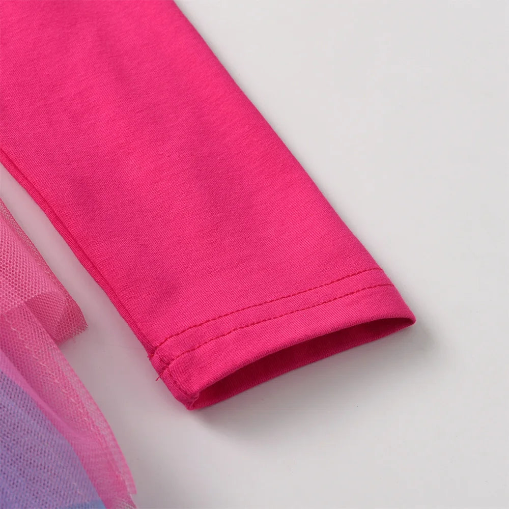 VIKITA New Girls Unicorn Pink Dress Kids Layered Mesh Tulle Tutu Princess Dresses Kids Prom Gown Long Sleeve Autumn Spring Dress