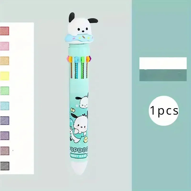 Sanrio 10-Color Ballpoint Pen Set - Kuromi Hello Kitty Cinnamoroll Kawaii 0.7mm Gel Pens for School Office Stationery Drawing Wr