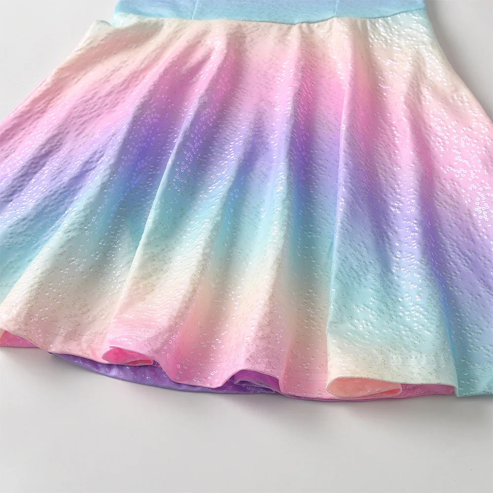 VIKITA Girls Rainbow Colorful Multicolor Polyester Sleeveless Dress Kids Cute Fashion Summer Beach Party Casual Dresses for Kids