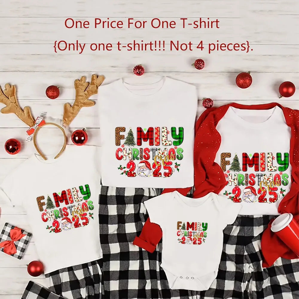 Family Christmas Crew 2025 Matching Shirt Christmas New Year Family Short Sleeve Tees Shirt Outfit Holiday Clothing Xmas Gift
