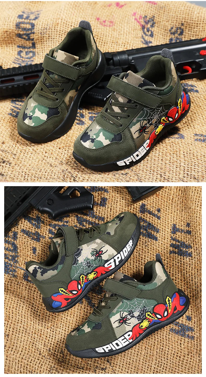 Disney Shoes Children Camouflage Green Sneaker Shoes For Kid Walking PU Breathable Shoes Size 26-35