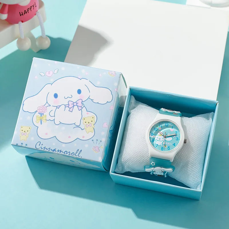 3D Hello Kitty Children Watches with box Cinnamoroll Kuromi Melody Girls Watch Anime Action Figures Model Toys Kid Clock Gift