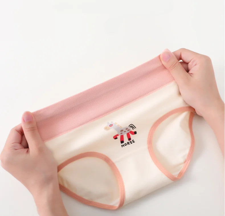 4PCS Girls High Waisted Panties Kids Cotton Antibacterial Knickers Cute Print Soft Comfort Underwears 3+y Young Children Clothes