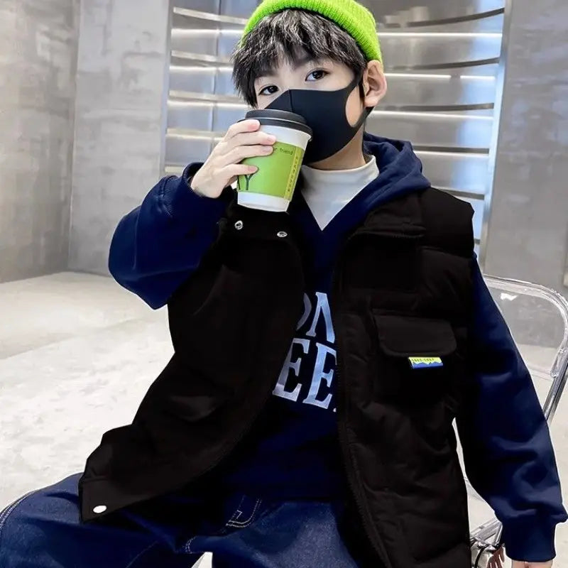 Boys' Thermal Insulated Down Jacket Autumn Winter Kids' Outerwear Plus Size Cape Vest Stylish Trendy