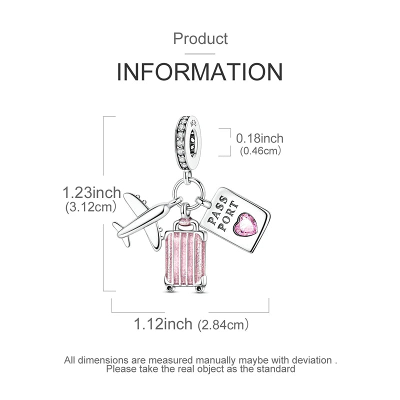 Pink Series Original 925 Sterling Silver Charm Bead Travel Airplane Pendant Fit Original Bracelet Necklace For Women DIY Gift