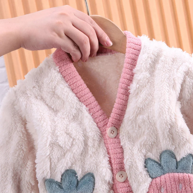 New Winter Baby Girls Clothes Suit Children Thick Warm Long Sleeved Pajama Top And Pants Toddler Casual Costume Kids Sleepwear