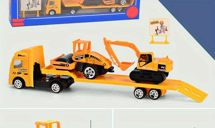 Play Vehicles Set Toy Construction Police Car Fire Engine Truck Playset Friction Powered Engineering Toy for Boys Girls Toddlers