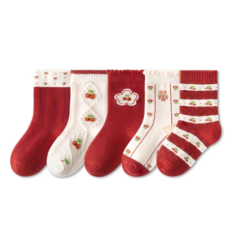 5/10 pairs Kids Socks Sets for Girls 2025 Cute Cartoon Unicorn Floral Print Children Ankle Short Breathable Cotton Toddler Sock