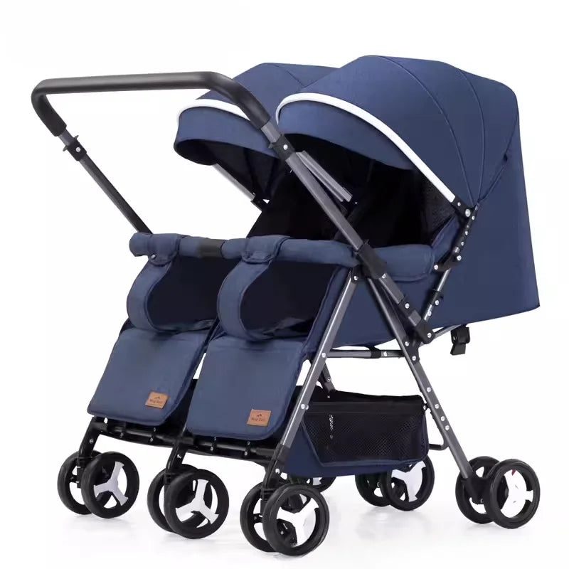 Double Stroller Sit & Lying Side By Side Lightweight Foldable Twin Umbrella Stroller with Universal Front Wheel Two-way Stroller