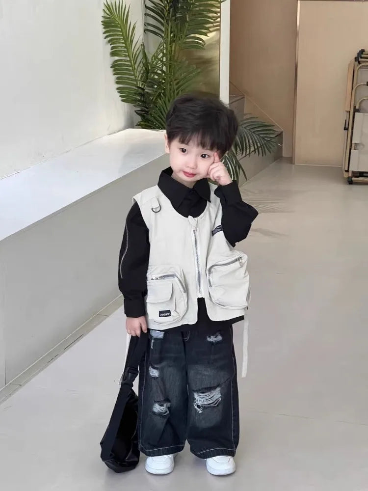 Kids' Korean Style Ripped Jeans Edgy Streetwear Pants for Toddler Boys & Girls Spring/Fall