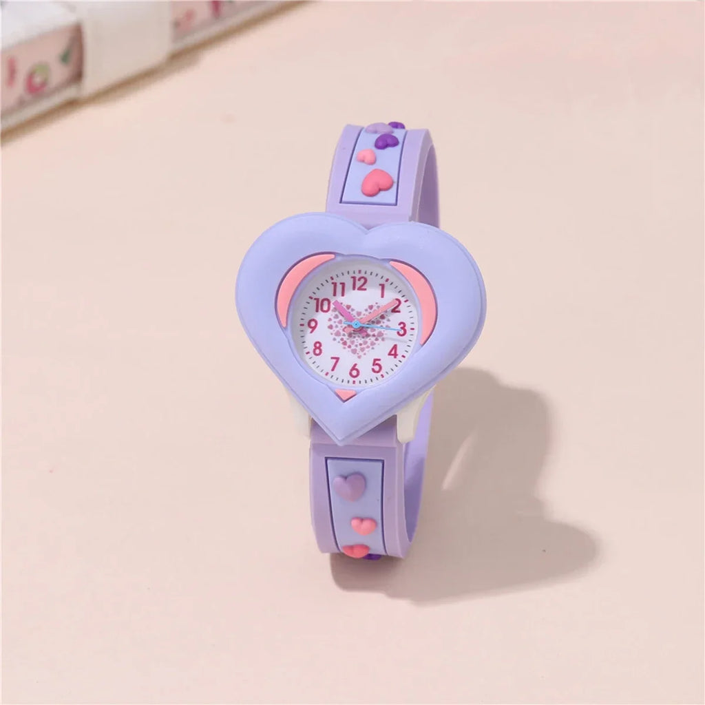 1/2pcs-Cute heart-shaped quartz watch for girls - silicone strap, suitable for Christmas gifts, birthday gifts