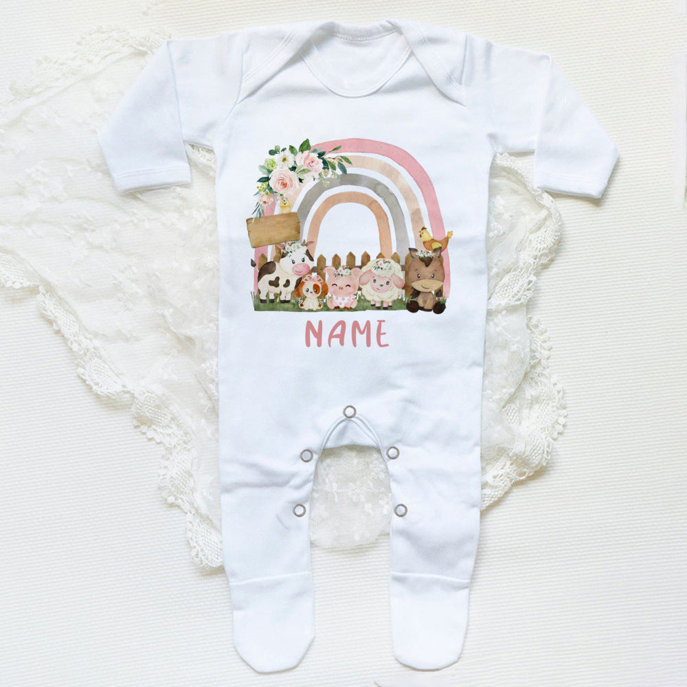 Personalised Forest Animal Rainbow Babygrow Sleepsuit Custom Name Infant Sleepsuit Baby Coming Home Outfit Newbron Shower Gift