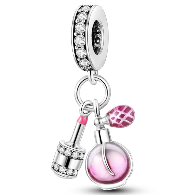 Hot Sale Charms Beads 925 Sterling Silver Pink Perfume Bottle Letter Luminous Firefly Tarot Card Beads Fit DIY Bracelets Jewelry