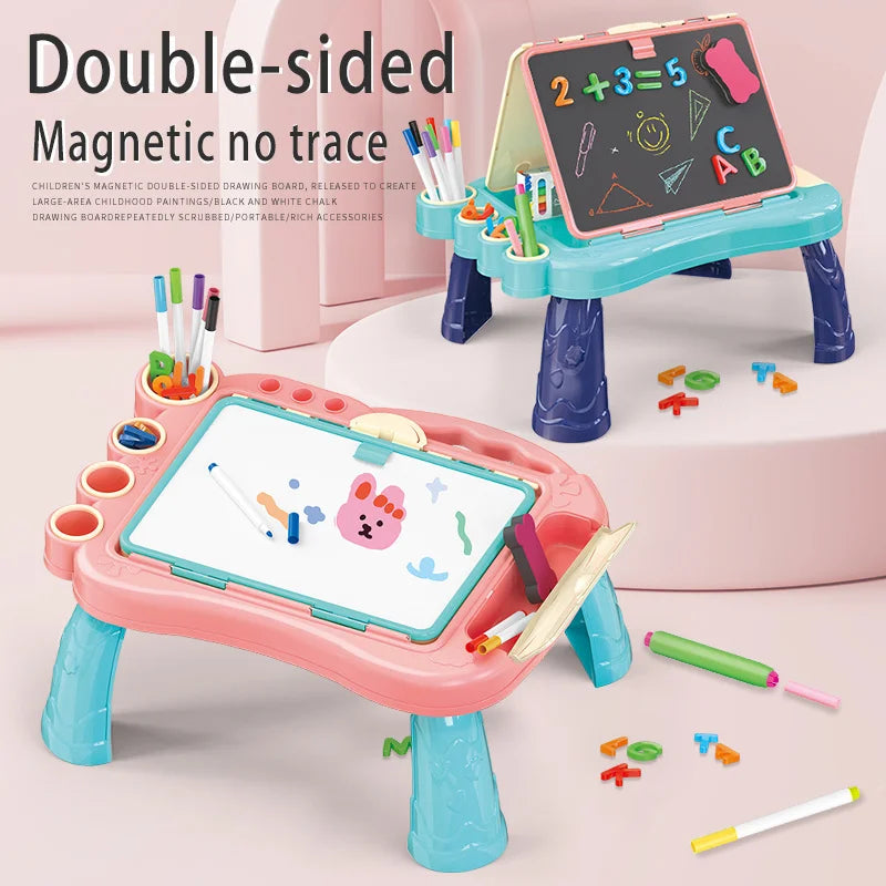 Table Art Easel for Kids Double Sided Foldable Tabletop Drawing Easels Chalkboard Desk with Graffiti Board Game Accessories