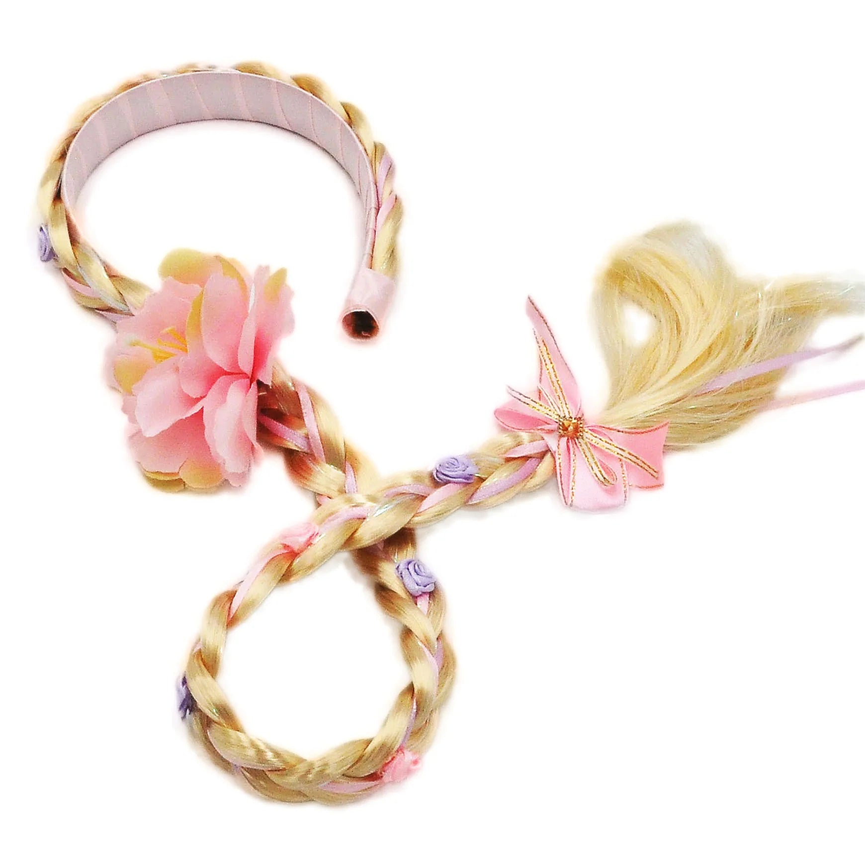 Cute Girls Flower Weaving Braid Headband Princess Dress Up Artificial Wig Kids Birthday Halloween Rapunzel Cosplay Headwear