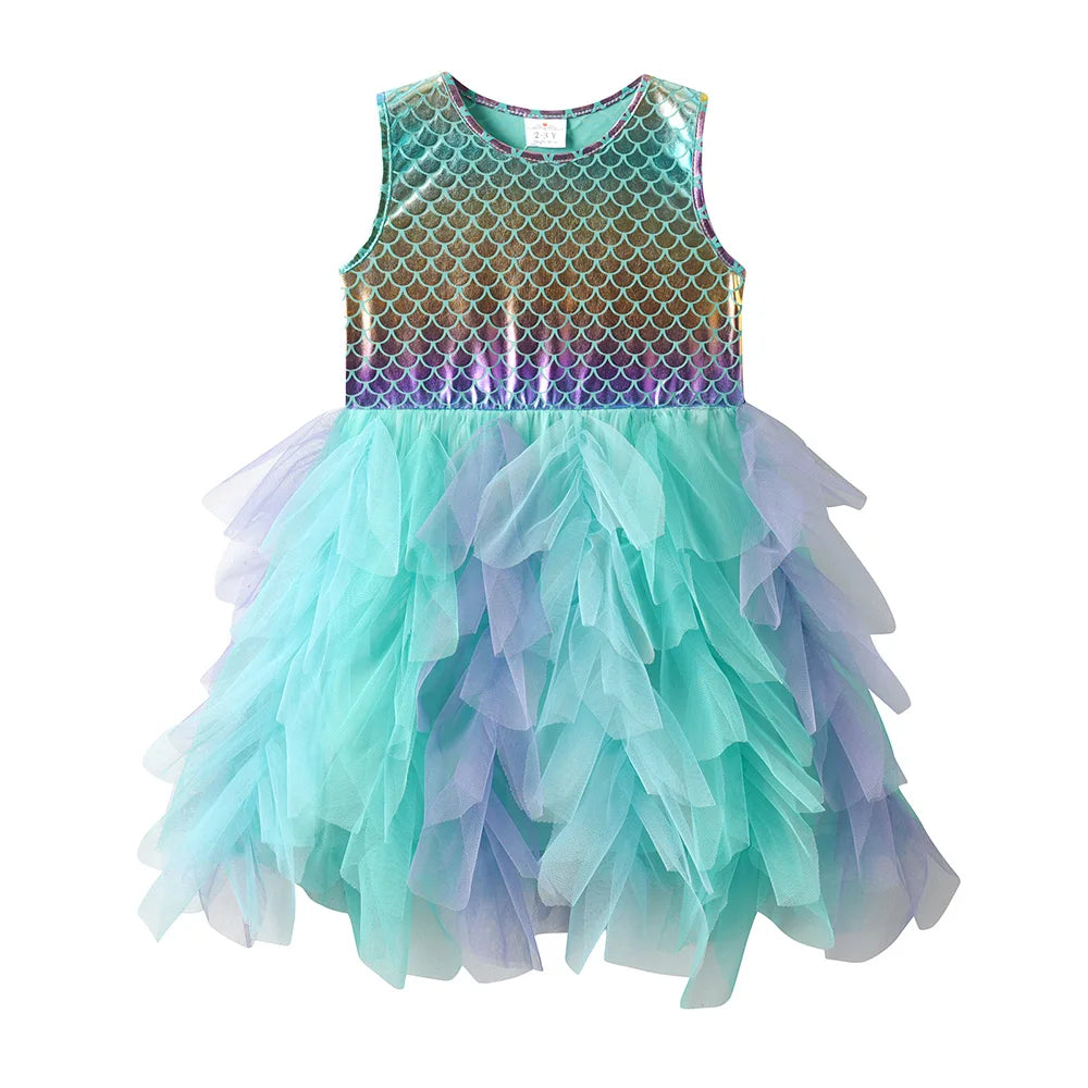 VIKITA Kids Summer Sleeveless Dresses Girls Mermaid Dress Girls Birthday Party Tutu Mesh Mesh Layered Dresses Kids Clothes 3-8Y