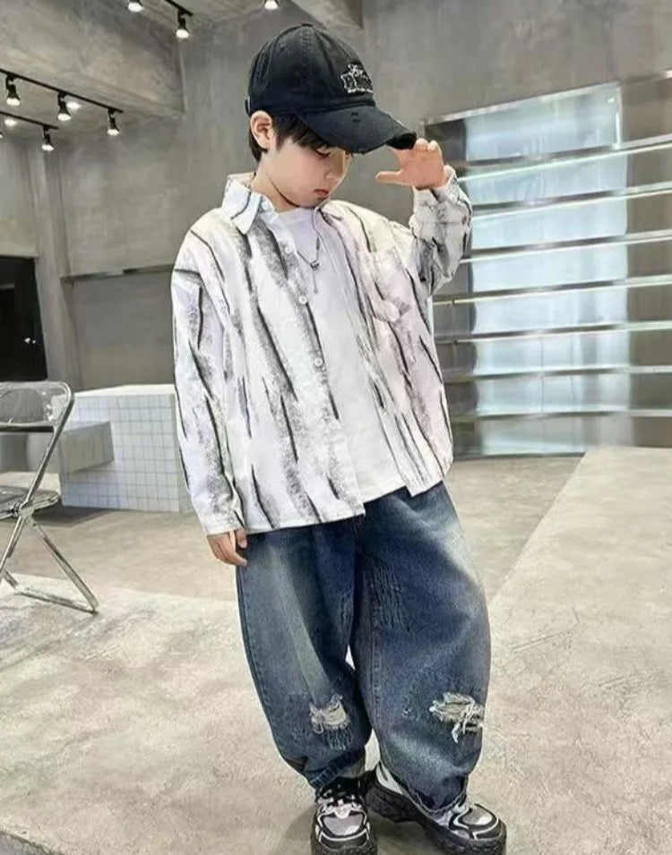 2025 New Boys' Spring Autumn Long Sleeve Shirt Toddler Boys Stylish Long Sleeve Shirt Trendy Design for Kids