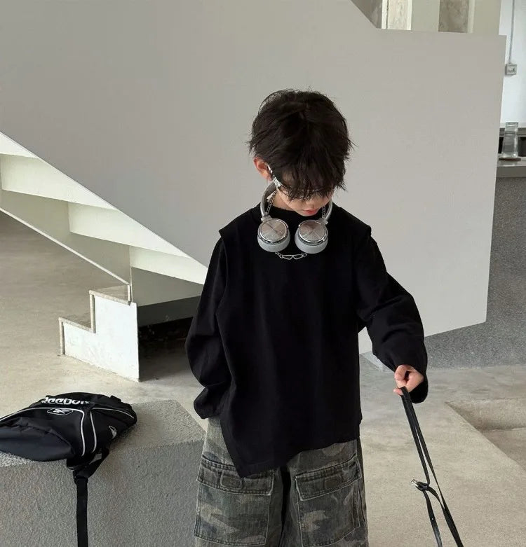 Boys' Vintage Hip-Hop CAMO Wide-Leg Jeans Kids' Spring Autumn 2025 New Release Medium-Large Denim Pants