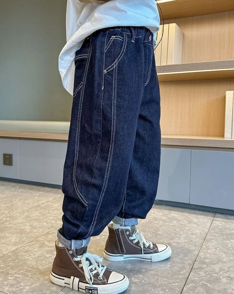 Designer Boys Autumn Winter 2025 New Casual Stretchable Denim Jeans Long Pants Boys' Fashionable Trousers