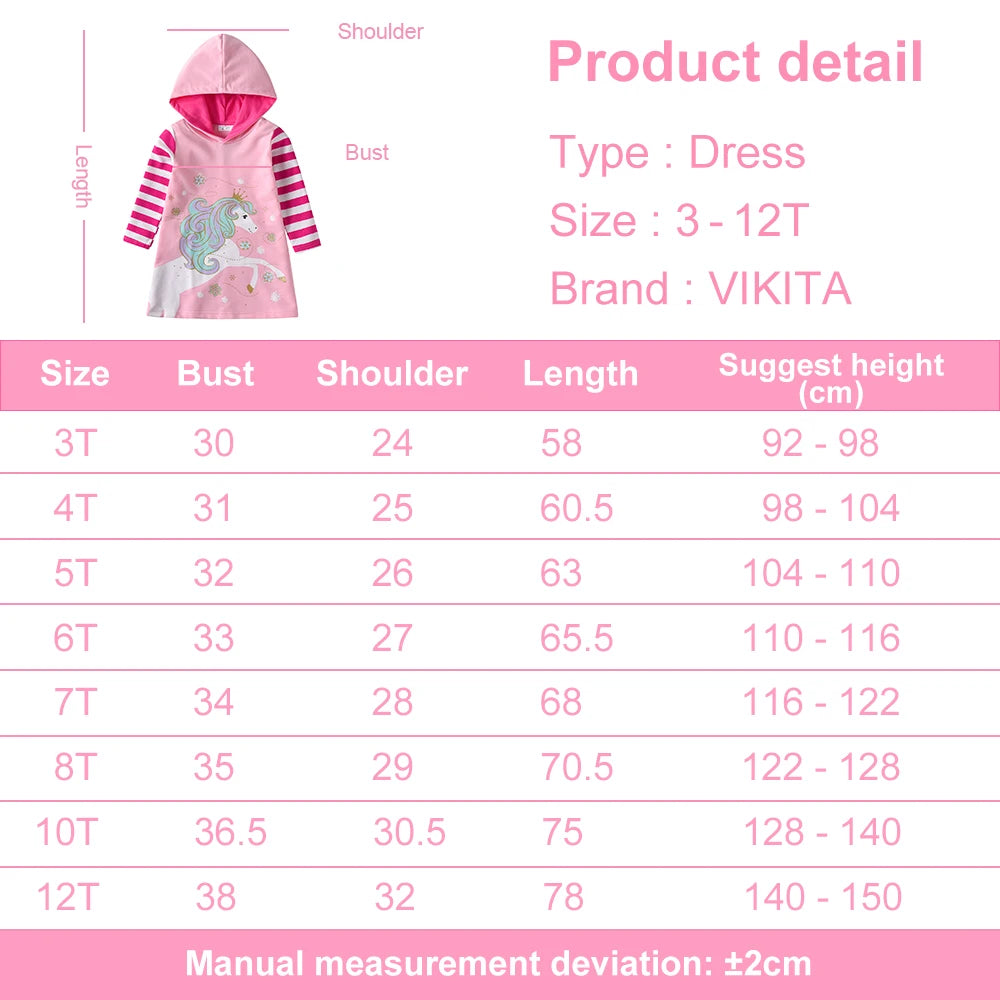 VIKITA Girls Hooded Dress Kids Pink Thick 100% Cotton Street Style Dresses Kids Pink Long Sleeve Autumn Spring Staight Frocks