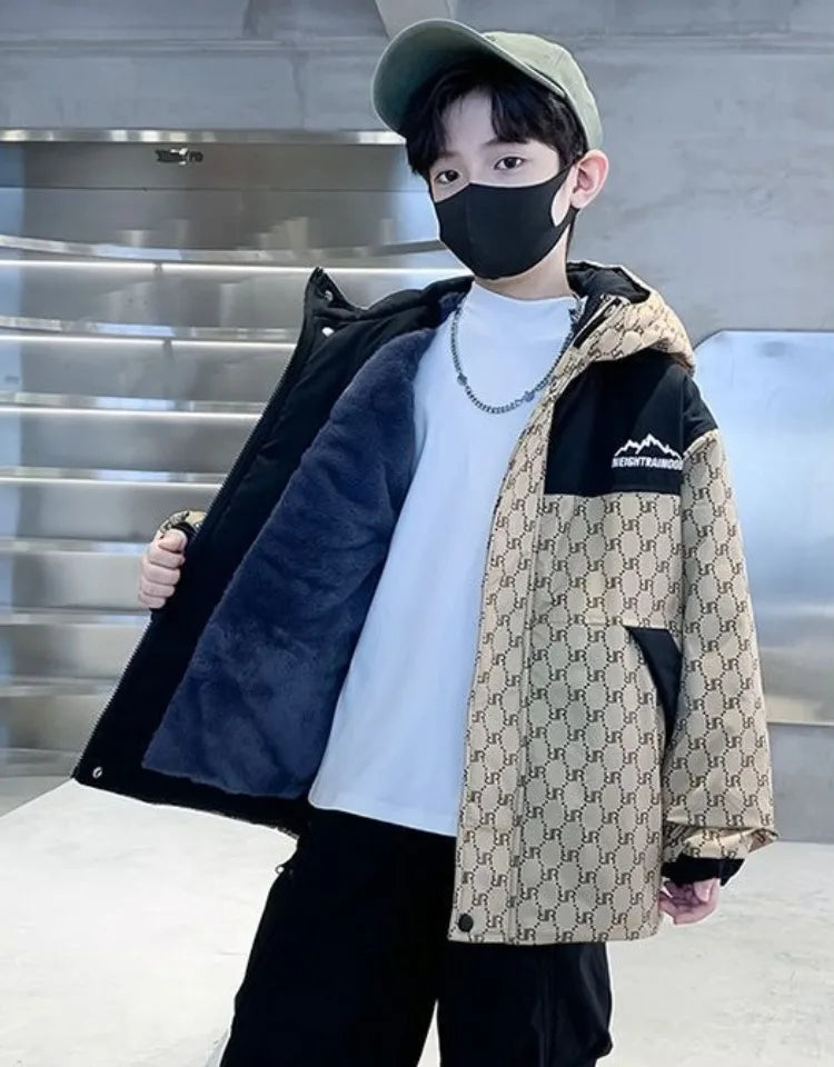 2025 New Boys' Thickened Winter Coat with Hood, Fleece-Lined Parka Jacket for Toddler Boys, Stylish & Warm Winter Wear