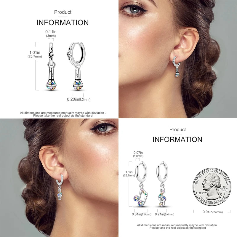 925 Sterling Silver Career Eardrop Musical Note Earrings Painter Microphone Earrings Fit For Women Workplace Birthday Gift