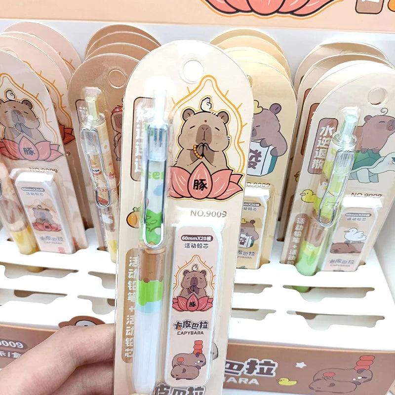 Kawaii Capybara Mechanical Pencil Set 0.5mm For Drawing, Writing, School, Office, Stationery Gift